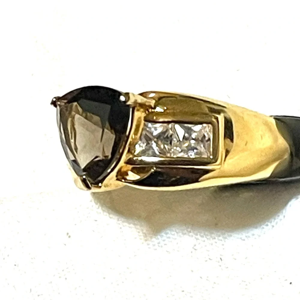 Gold Washed Smoky Quartz Ring sz 10 cat. R601